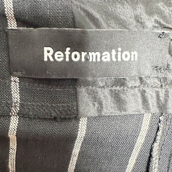 Reformation Frankie Pants Luciano Stripe Linen Straight Black White Women 10 - Picture 4 of 8